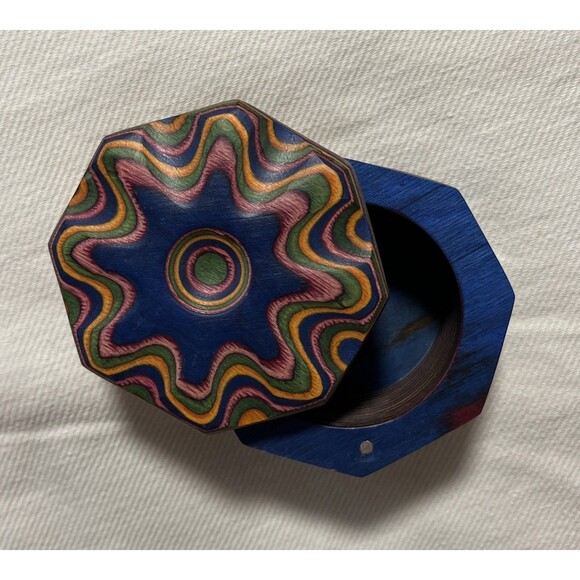 Island Bamboo Pakkawood Salt Cellar (Blue, Pink, Green, Gold) 3.5”x 2” - Picture 2 of 9